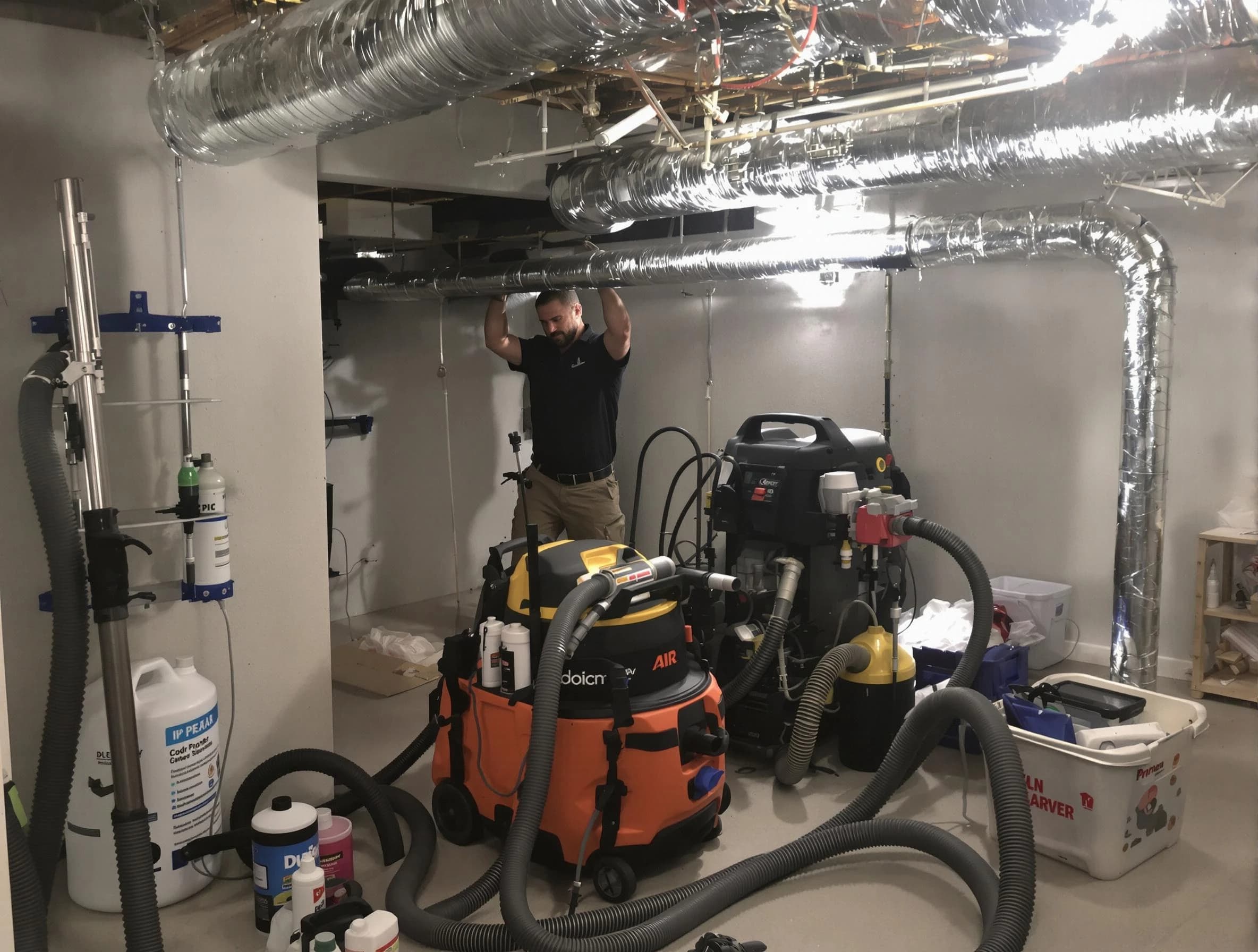 Murfreesboro Air Duct Cleaning specialist performing professional mold removal from air ducts using safety equipment in Murfreesboro