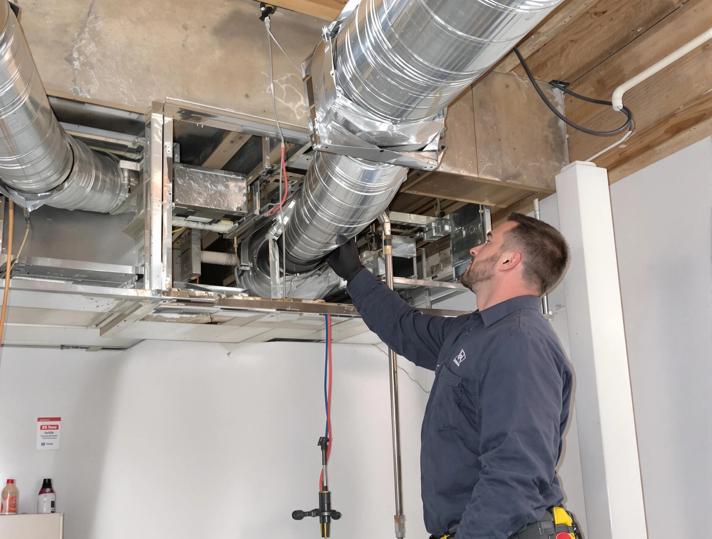 Murfreesboro Air Duct Cleaning technician performing professional air duct repair using specialized tools in Murfreesboro