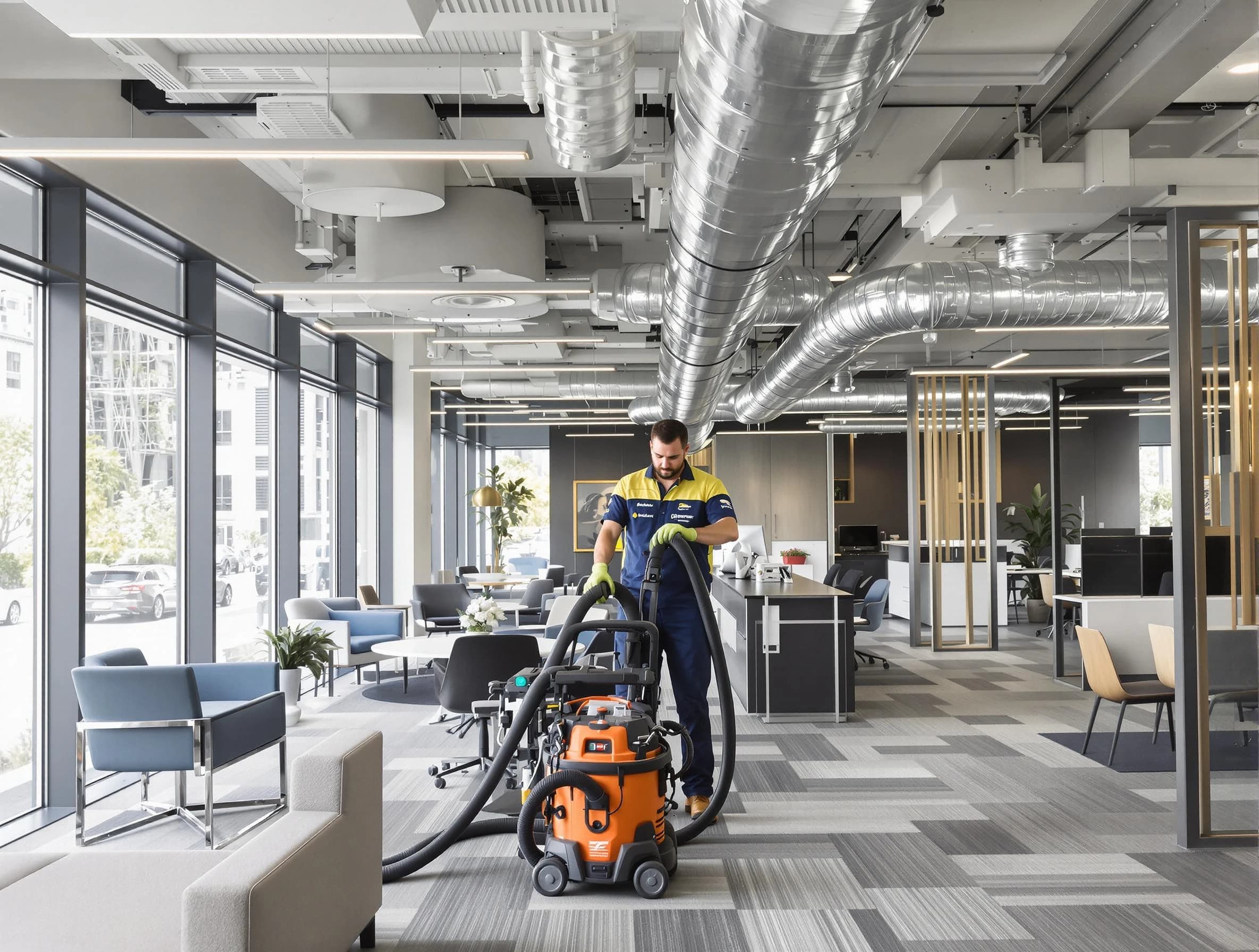 Murfreesboro Air Duct Cleaning team performing thorough commercial duct cleaning at a Murfreesboro business center